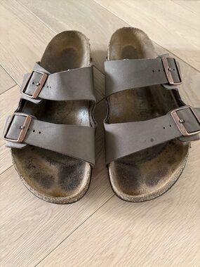 Birkenstock M8 L10 Arizona Leather Dbl Buckle Slides Sandals Habana Mocha Brown